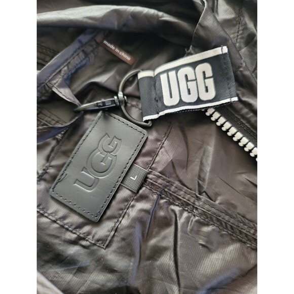 UGG Brittany Hooded Anorak Rain Coat Black Size L White Zipper Pockets Festival - Picture 7 of 15